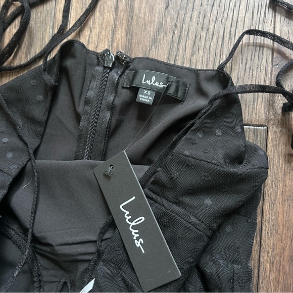 Lulu's Romantic Spot Black Polka Dot Mesh Tiered Midi Dress New With Tags - Picture 6 of 6